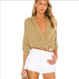 YOUNG Fabulous and Broke Womens Green Cross Front Long Sleeve Blouse